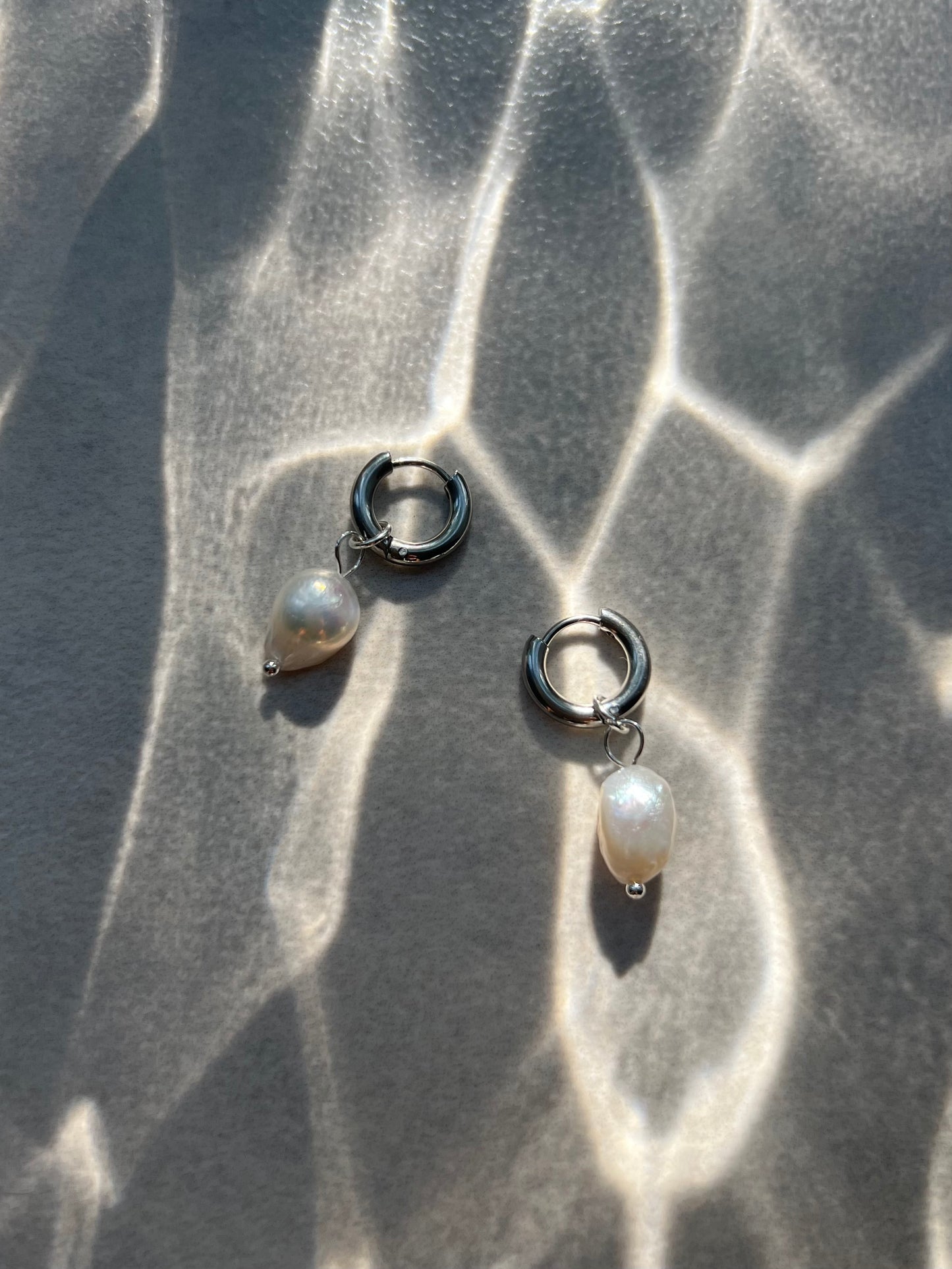 Silver Freshwater Pearl Huggies
