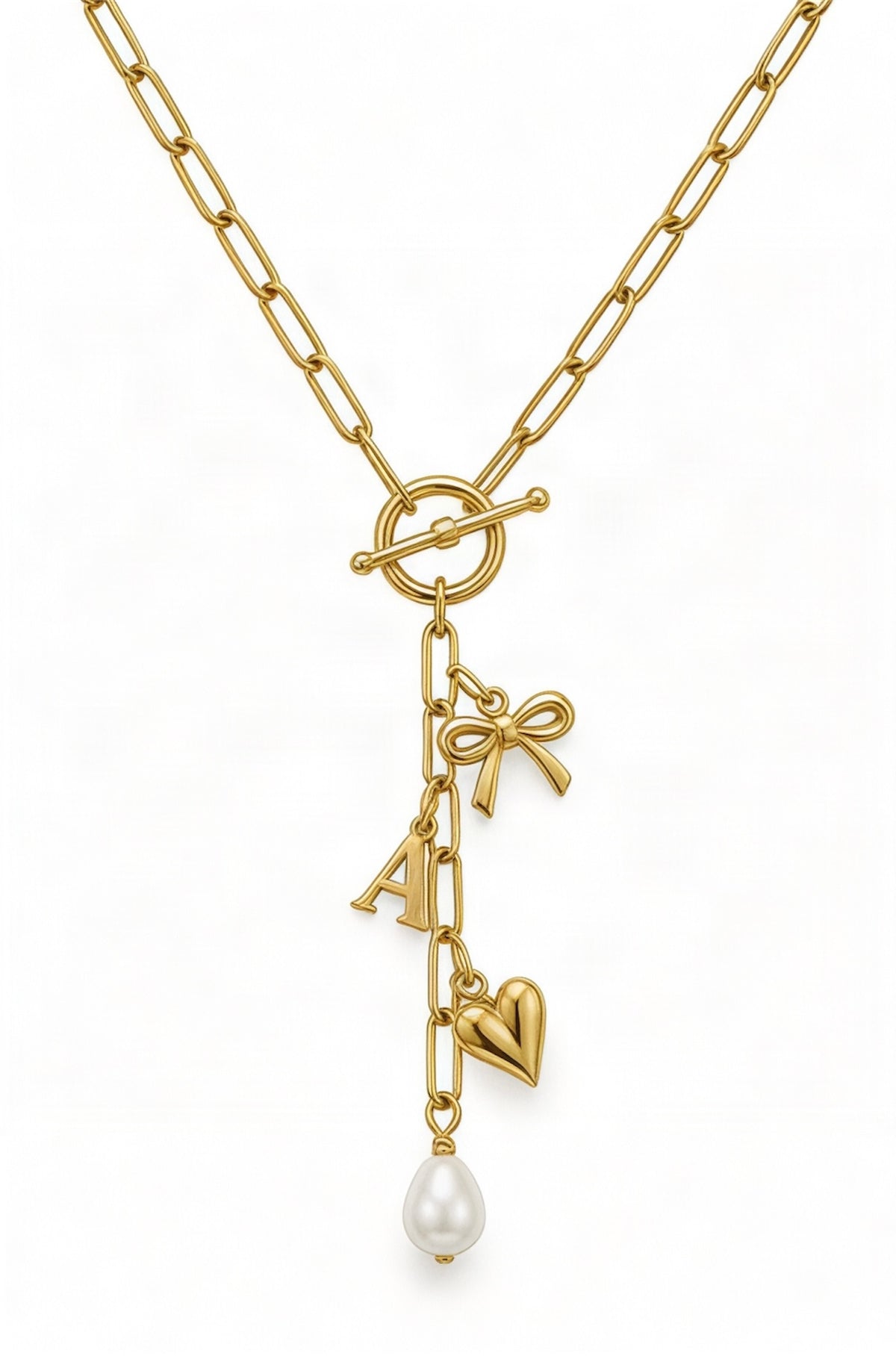 Personalised Lariat Charm Necklace Gold