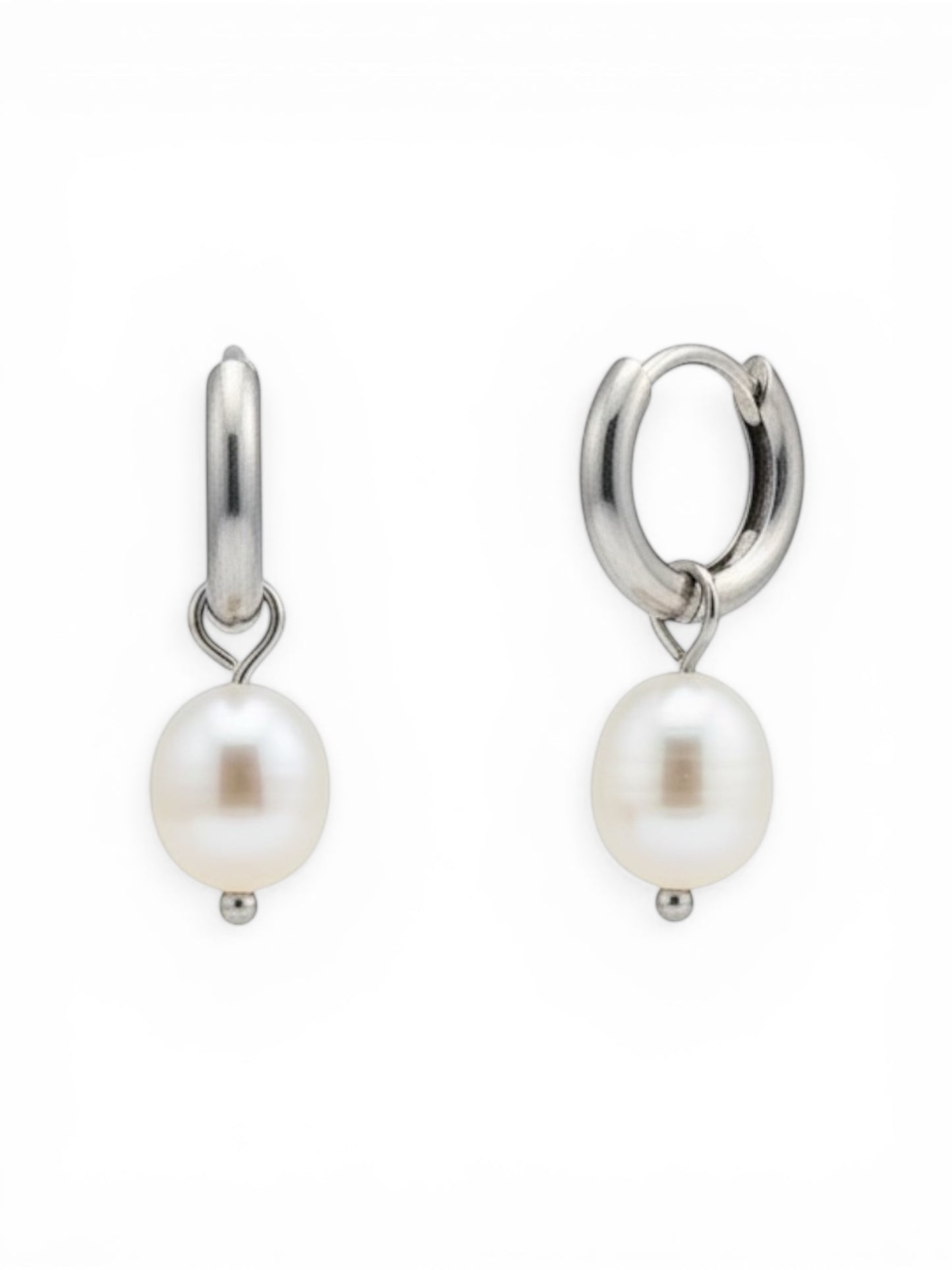 Pearl Huggie Hoops Silver