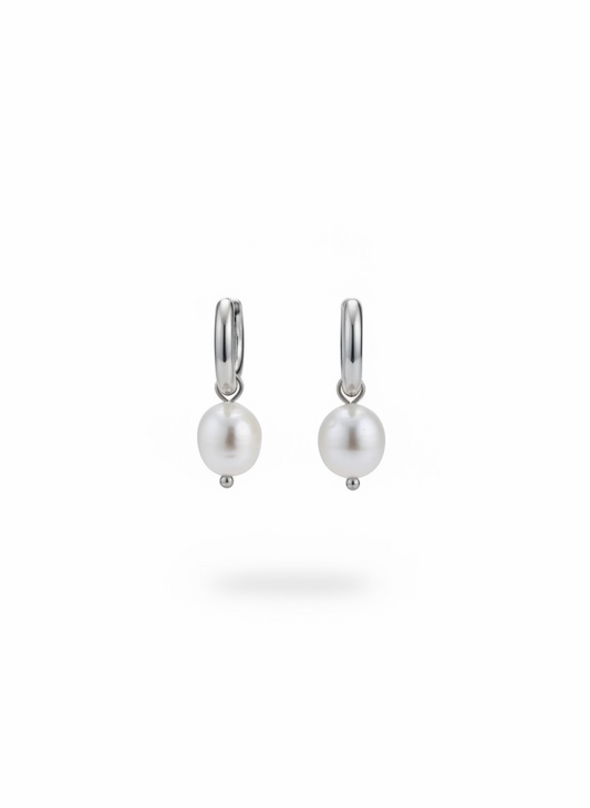 Pearl Huggie Hoops Silver