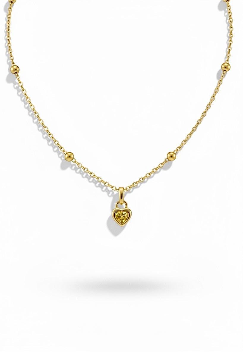 Heart Birthstone Necklace Gold