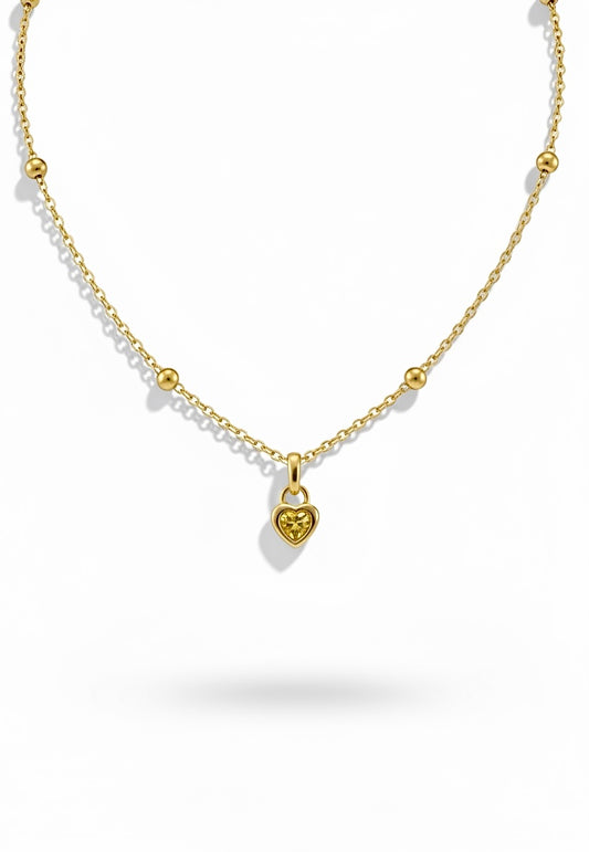 Heart Birthstone Necklace Gold