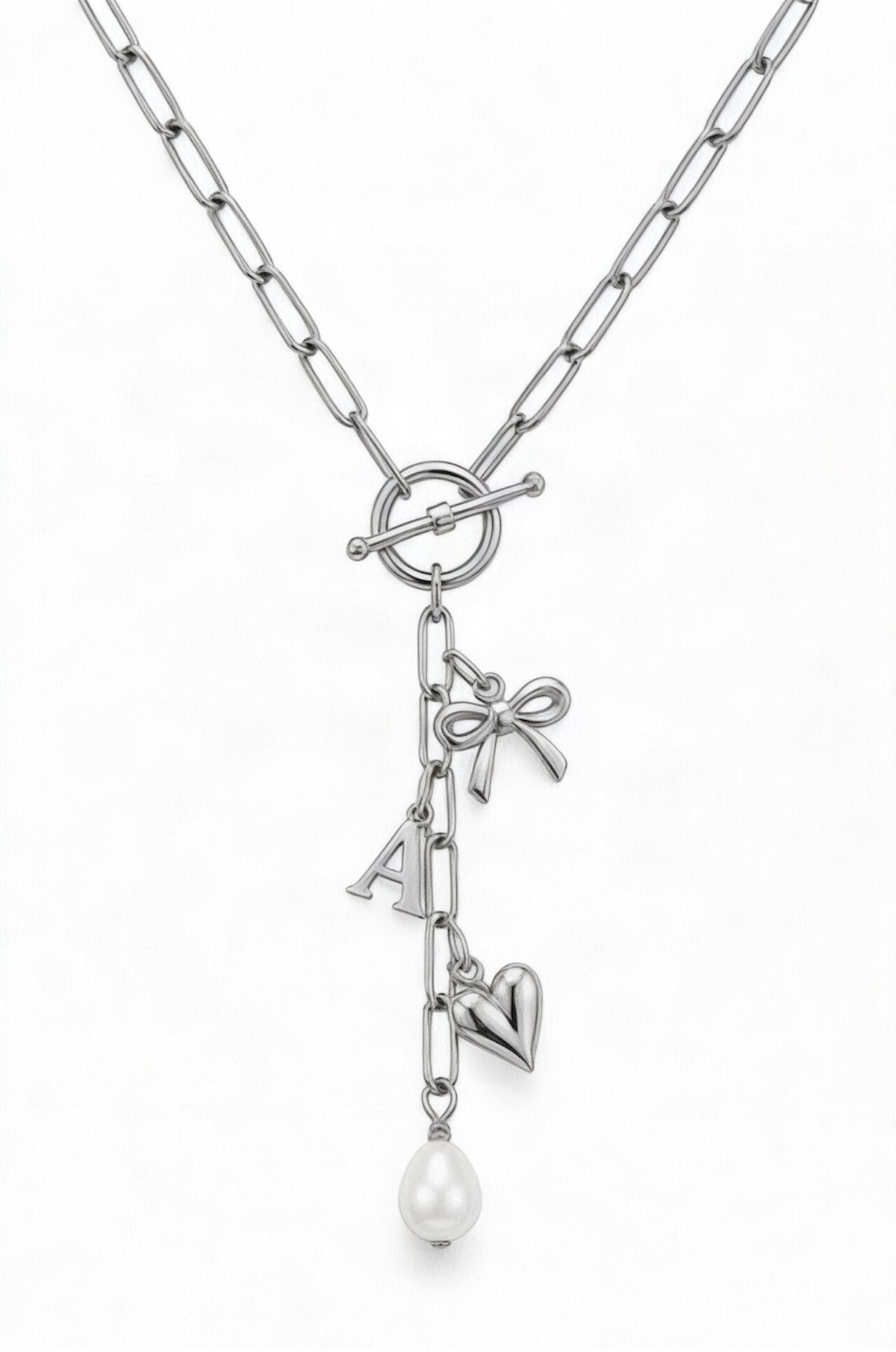 Personalised Lariat Charm Necklace Silver