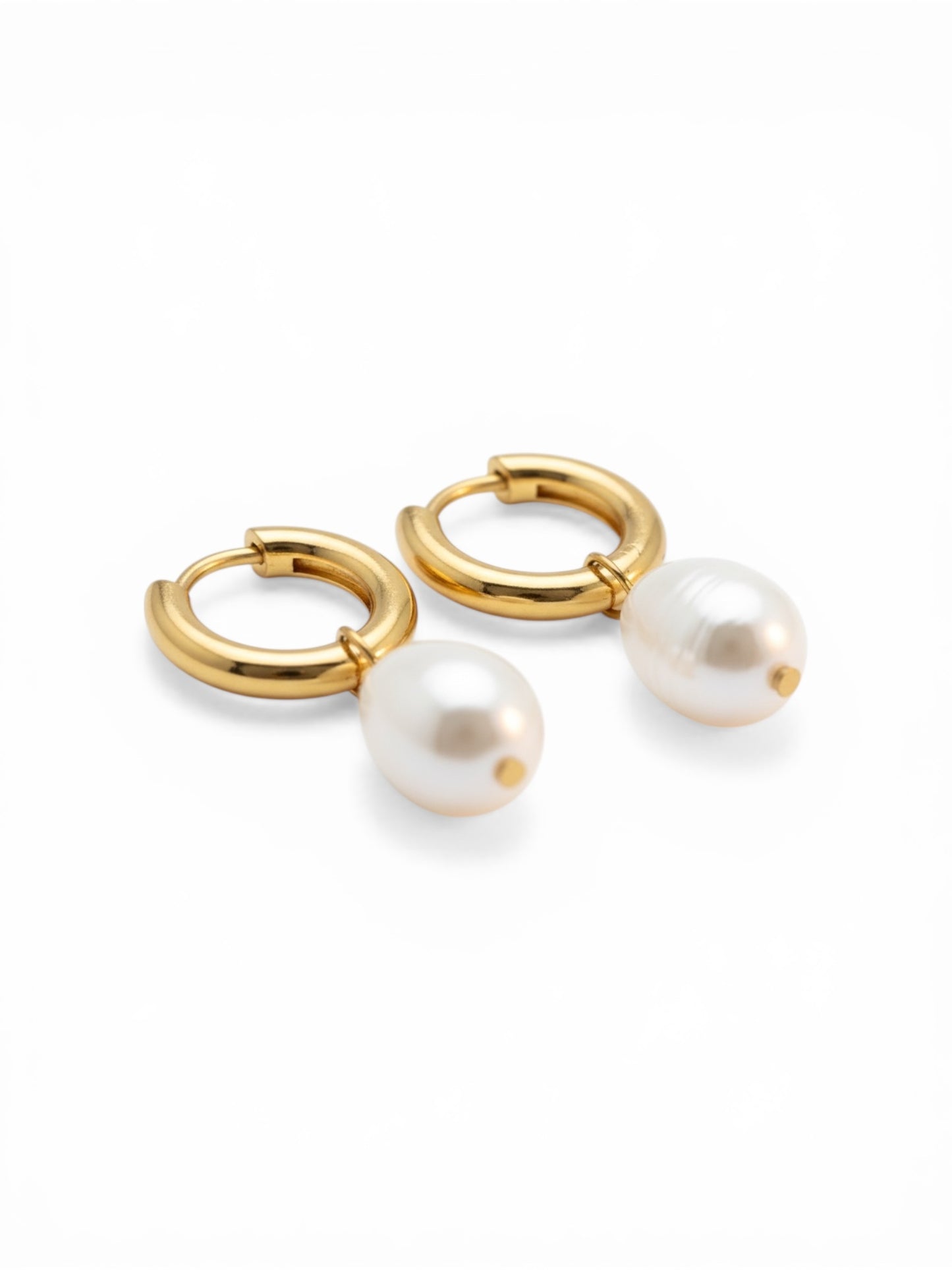 Pearl Huggie Hoops Gold