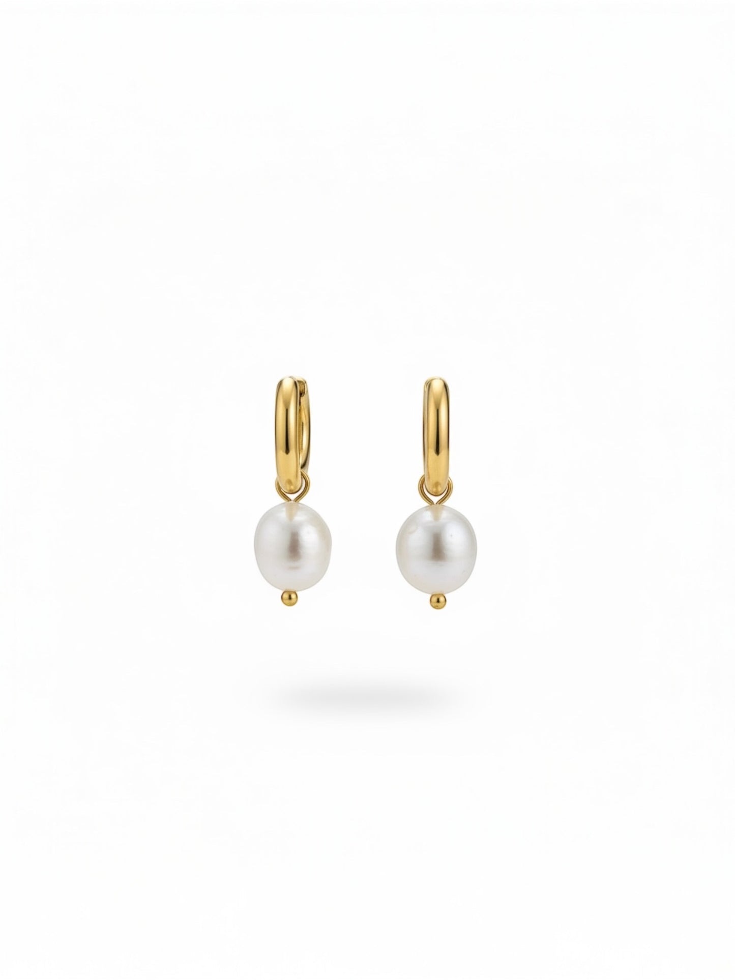 Pearl Huggie Hoops Gold