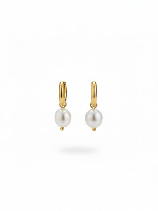 Pearl Huggie Hoops Gold