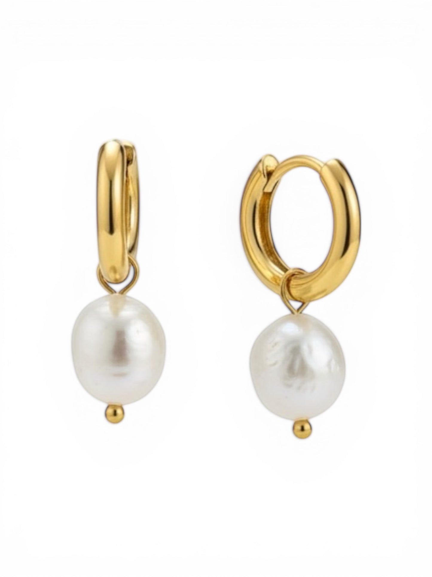 Pearl Huggie Hoops Gold