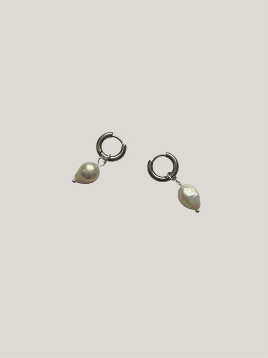 Silver Freshwater Pearl Huggies