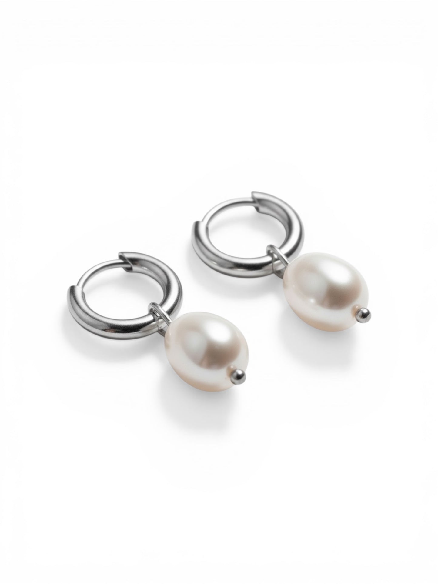 Pearl Huggie Hoops Silver